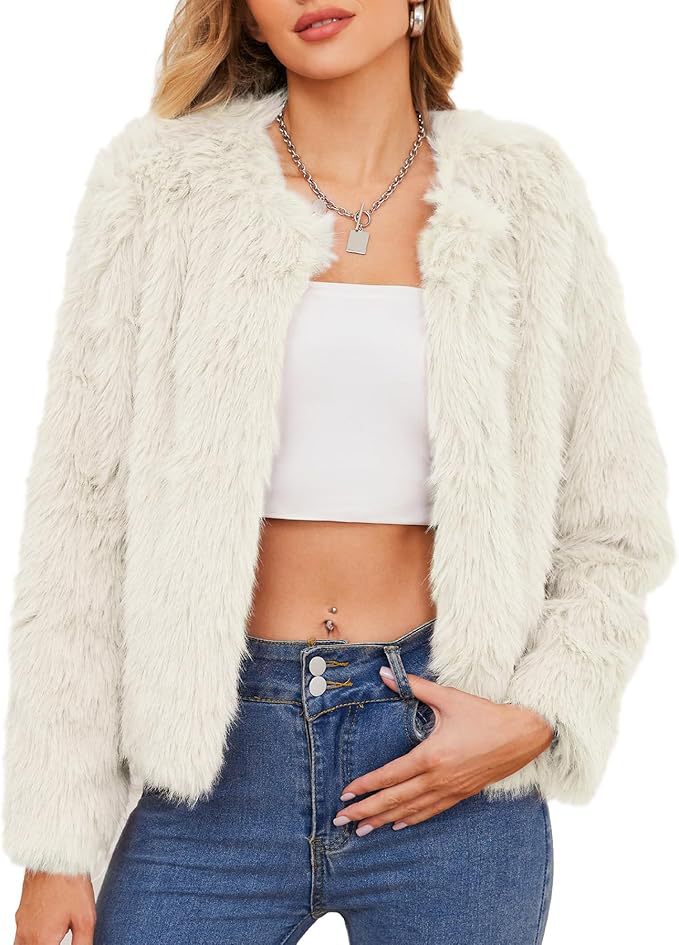Street-wave Women's Luxurious Faux Fur Jacket With Short Cut And Voluminous Sleeves