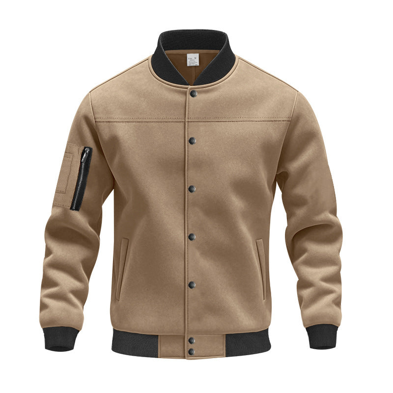 Mens Stylish College Jacket Streetwave Zipper Pockets Ribbed Cuffs Versatile Everyday Wear
