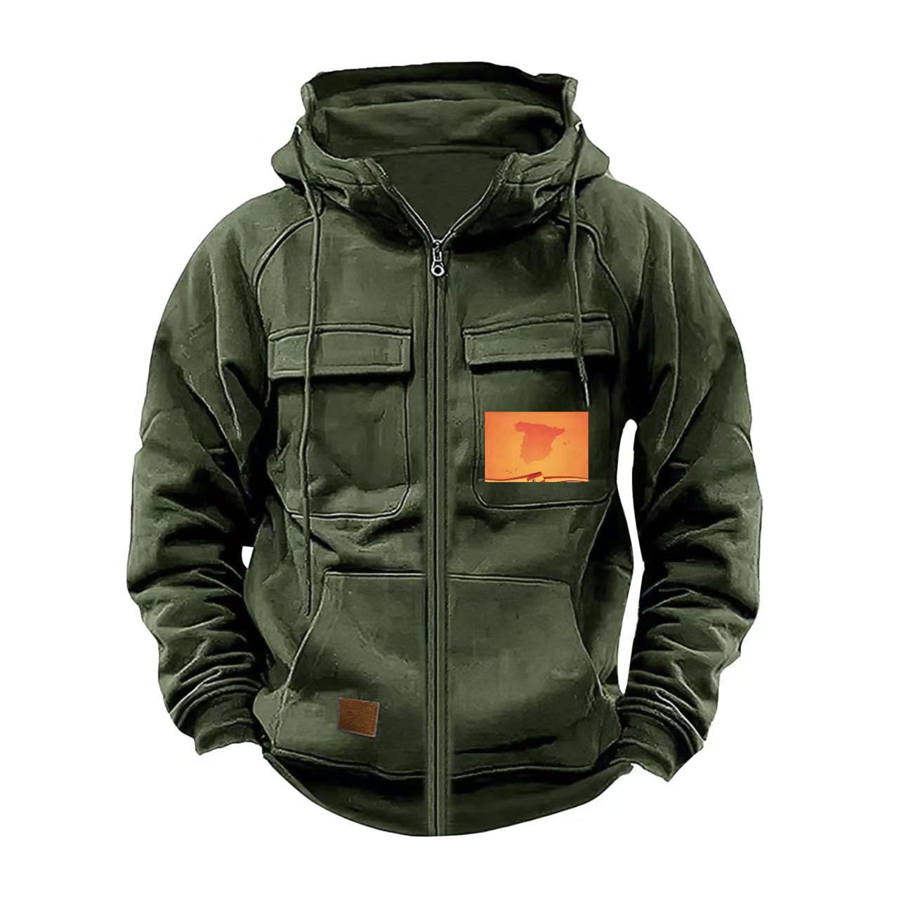 Street-wave Mens Multifunctional Hooded Jacket With Practical Pockets All-Season