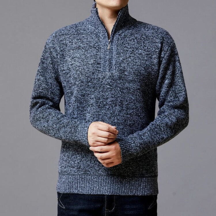 Street-Wave Men's Knit Sweater With Modern Stand Collar And Textured Surface For Casual To Smart Looks