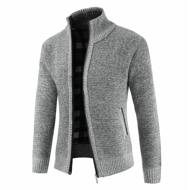 Street-Wave Men's Knit Cardigan With High Collar And Side Pockets For Modern Warmth