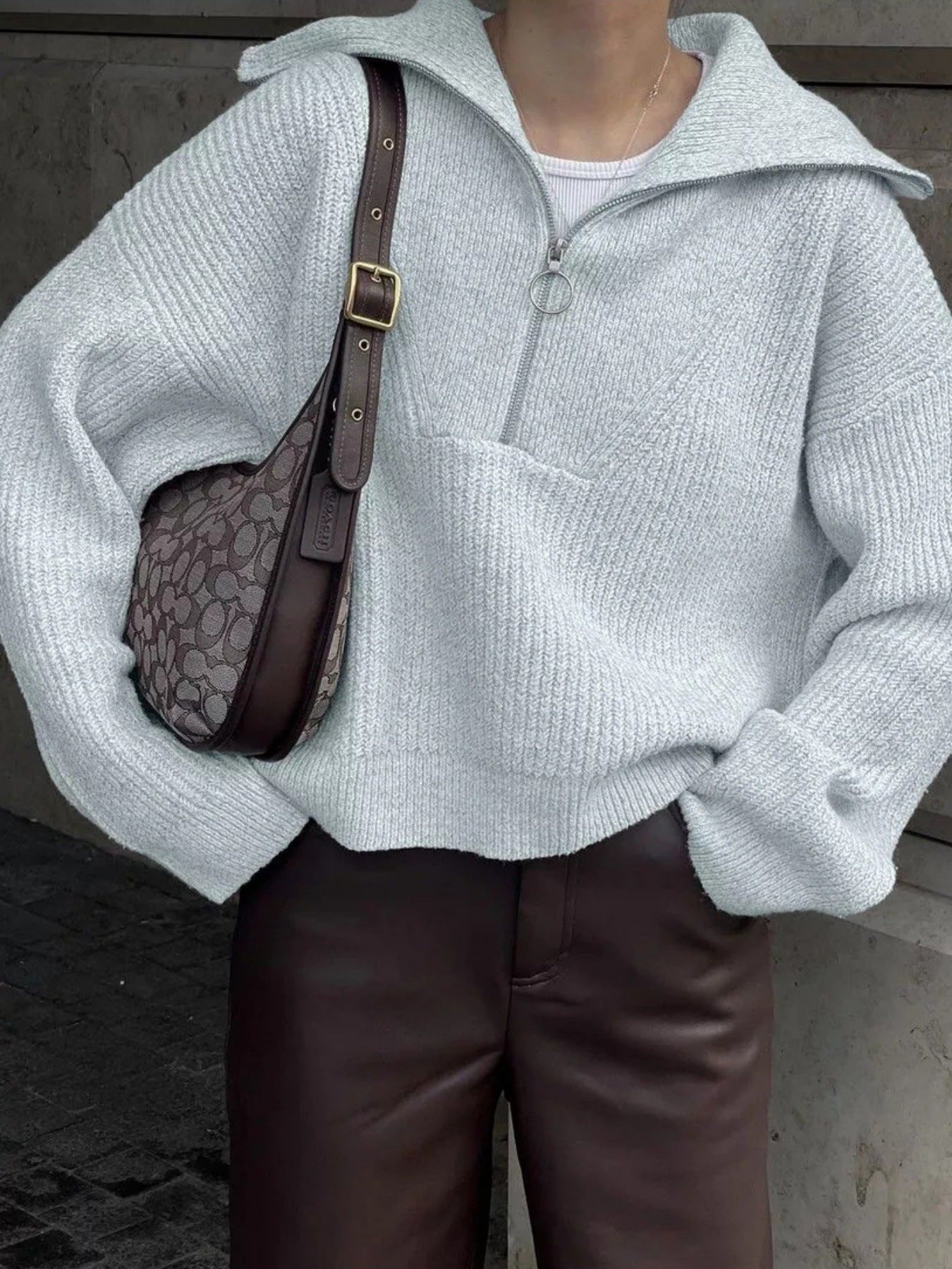 Streetwave Womens Zip Knit Pullover With Relaxed Fit For Cozy Warmth And Style Everyday