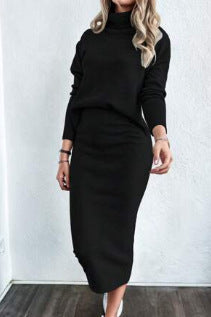 Street-wave Women Knit Dress With Loose Fit And High Neck Elegant Cozy Timeless Wardrobe