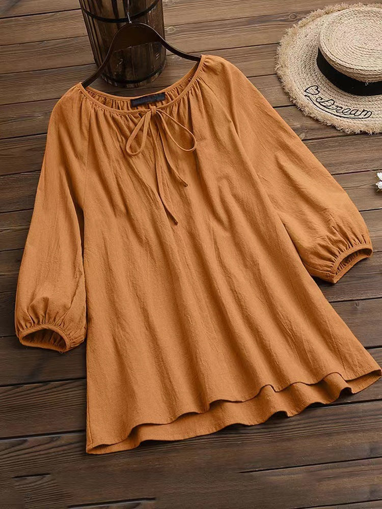 Women's Blouse With Elegant Round Neckline And Puff Sleeves By Street-wave For Women Chic Everyday Wear