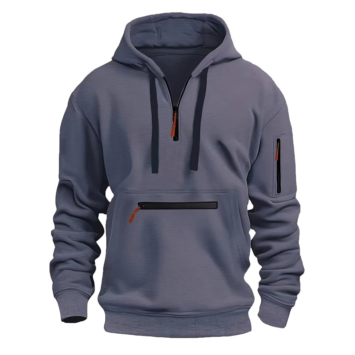 Zip Hoodie for Men Street Wave Reflective Details Durable Breathable Front Zip Pocket Arm Pocket