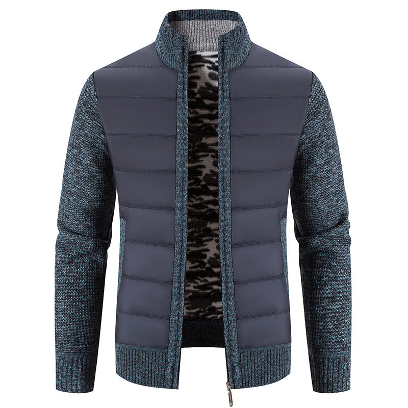 Street-wave Men's Quilted Jacket With Knit Sleeves For Warm Comfort, Modern Urban Style