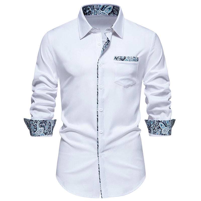 Street Wave Mens Paisley Pattern Long Sleeve Shirt With Breathable Cotton Comfort Versatile For Formal Or Casual Wear
