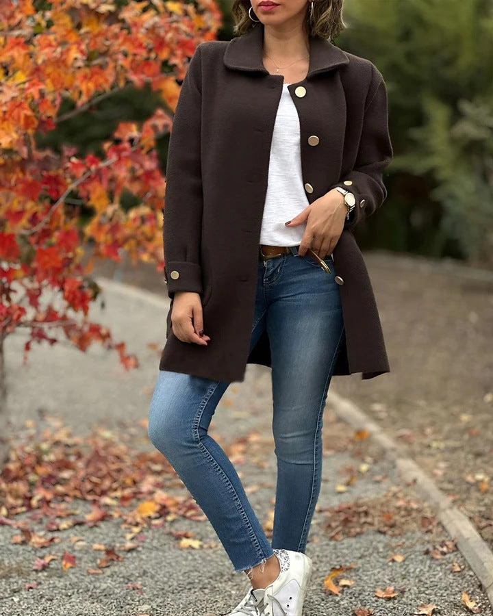 Streetwave Wool Coat For Women With Large Pockets And Side Bow Accent Cozy Warm Outerwear