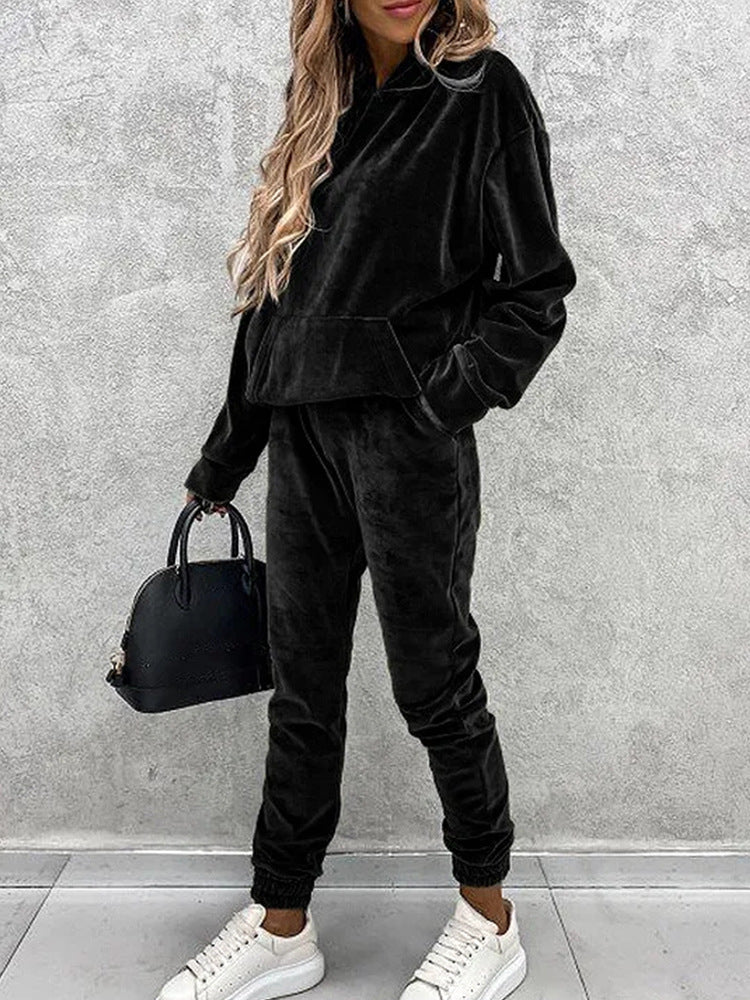 Street Wave Womens Cozy Fleece Set With Oversized Hoodie And Soft Joggers For Lounging