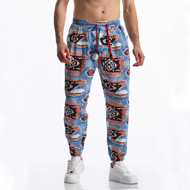 Street-Wave Men's Casual Lounge Pants With Elastic Drawstring Waist And Stylish Pattern