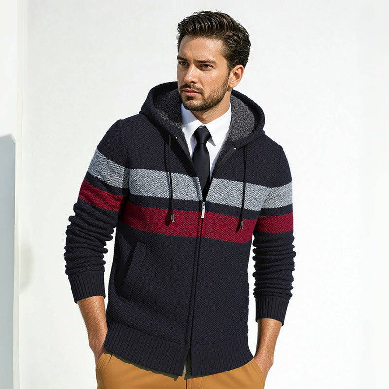 Men's Hooded Knit Cardigan With Zipper By Street-wave Breathable Cotton Blend Modern Everyday Essential