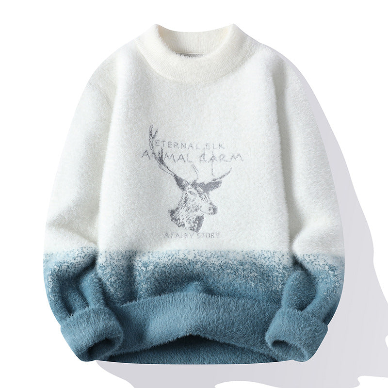 Streetwave Fluffy Winter Sweater For Women High Collar With Deer Motif Warm Cozy
