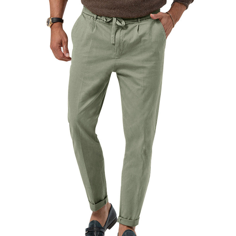 Street Wave Mens Elegant Linen Pants With Elastic Waistband And Practical Pockets