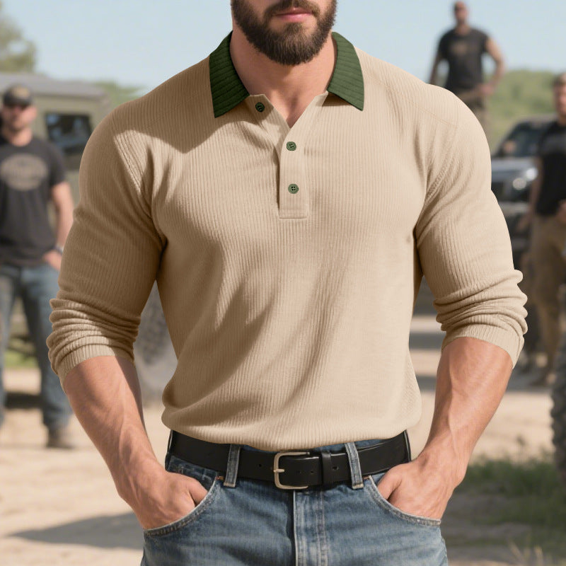 Street-Wave Men Long Sleeve Polo Shirt With Structured Design And Classic Collar Breathable Comfort