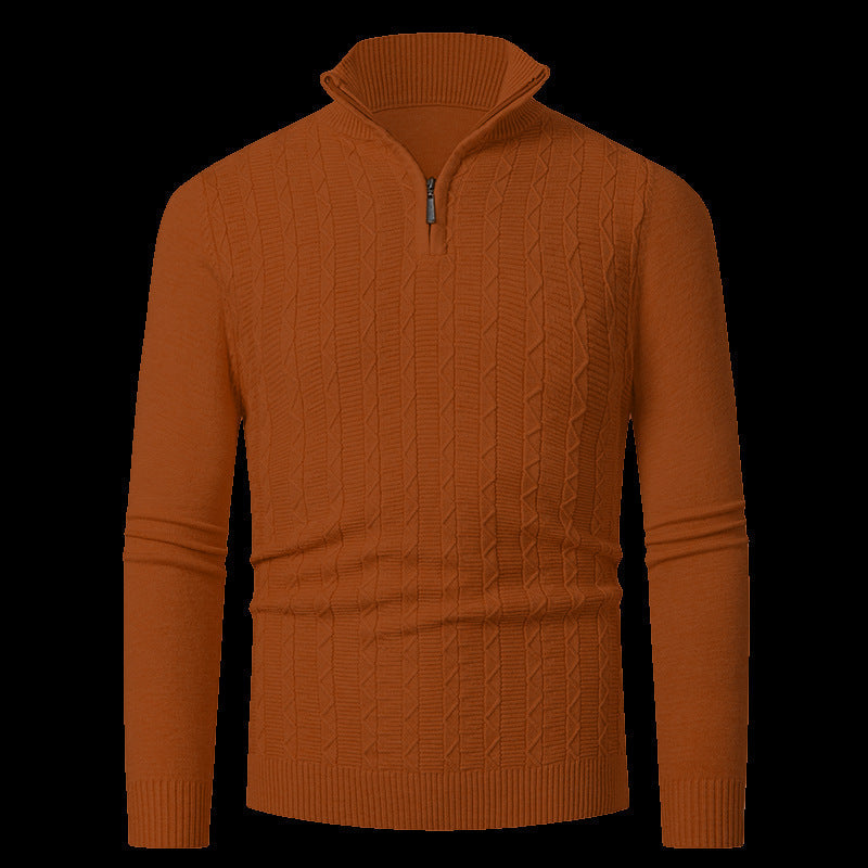 Street-Wave Men's Zip Collar Cable Knit Sweater Warm Breathable Modern Knitwear for Men