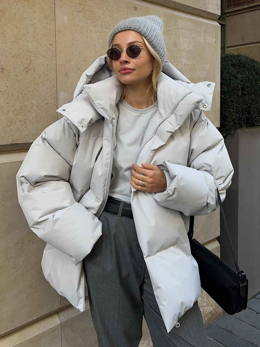 Street-wave Women Puffer Jacket With High Collar And Oversized Fit For Warmth And Style