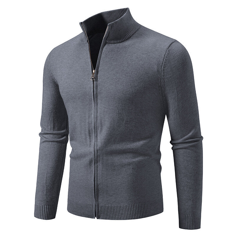 Streetwave Men's Knit Cardigan With Stand Collar And Zip Premium Everyday Essential