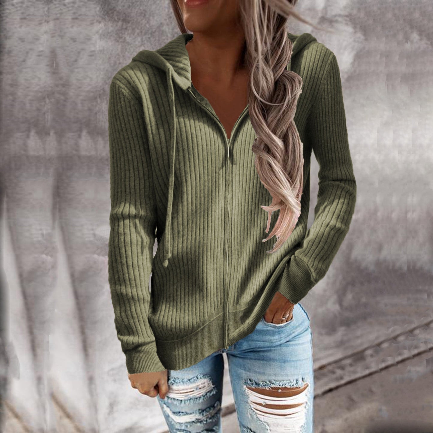 Street-Wave Womens Structured Knit Hoodie Jacket With Practical Pockets For Everyday Style