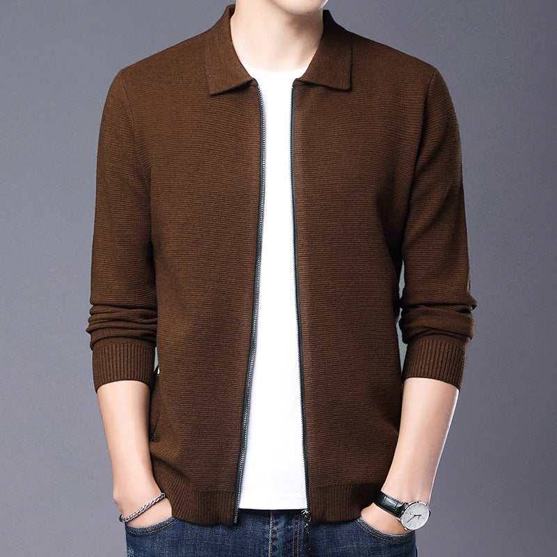 Street-Wave Men's Slim Fit Wool Blend Zip Cardigan With Classic Collar And Ribbed Cuffs
