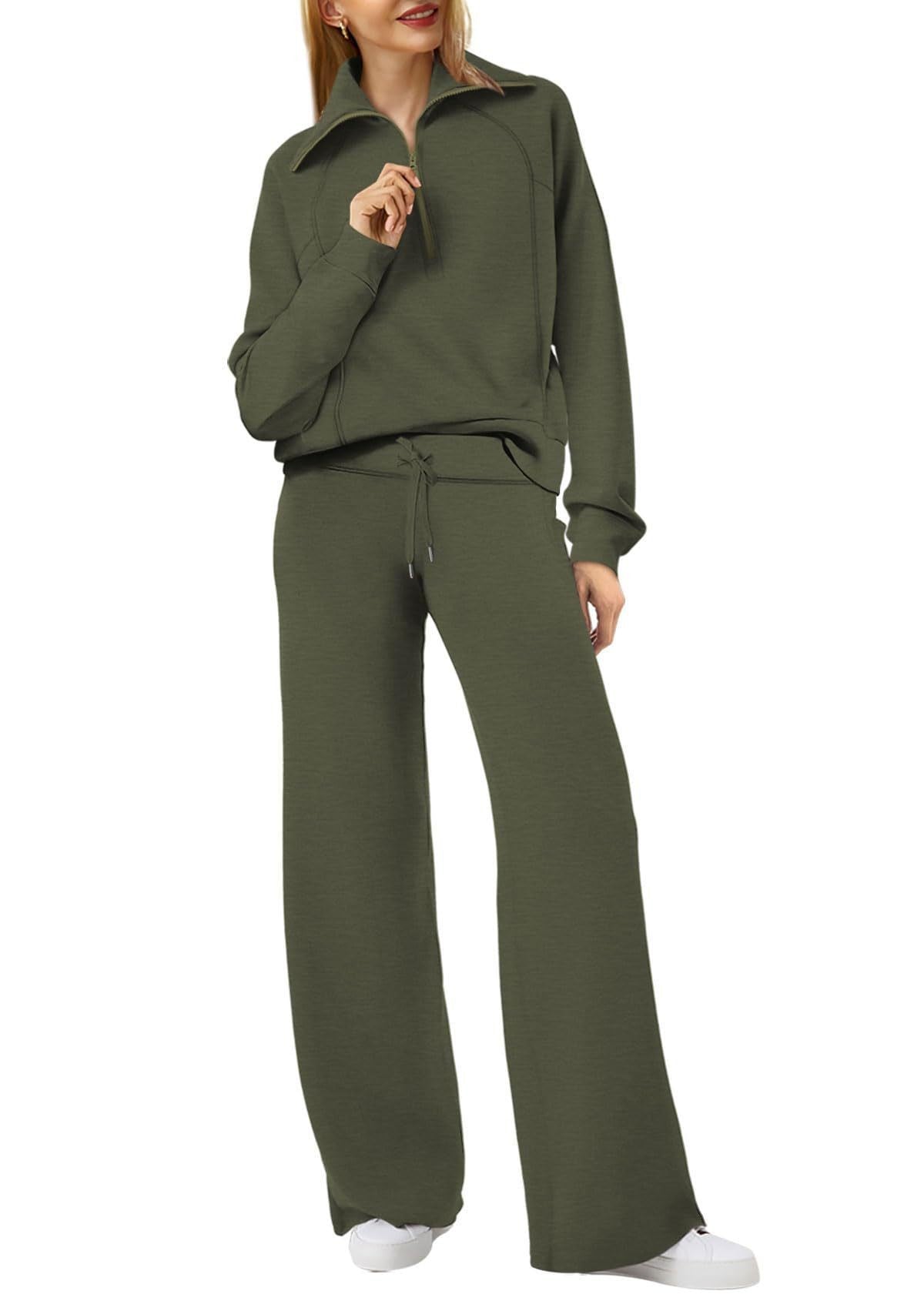 Street-wave Women’s Cozy Two Piece Set With Zip Front And Pockets Casual Loungewear For Home