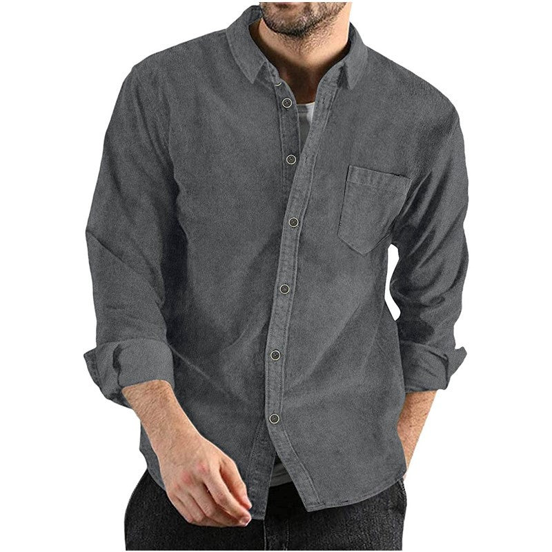 Corduroy Shirt For Men Street-Wave With Chest Pocket And Button Down Collar Casual Everyday Comfort