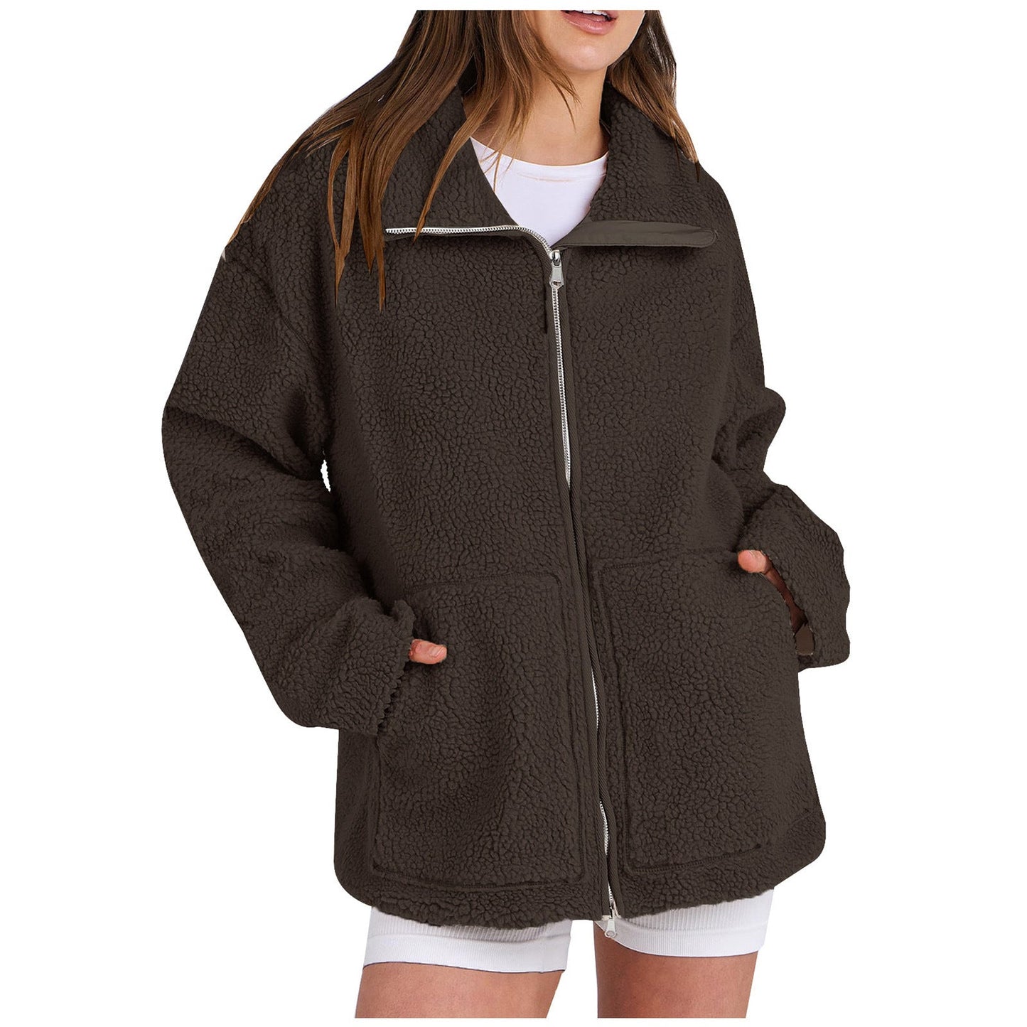 Women Cozy Fleece Hoodie Street-Wave Plush Sherpa Zip Up Warmth And Daily Comfort