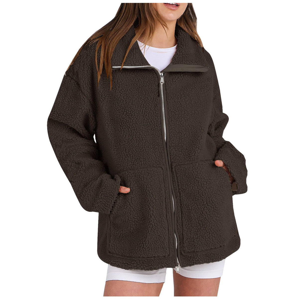 Women Cozy Fleece Hoodie Street-Wave Plush Sherpa Zip Up Warmth And Daily Comfort