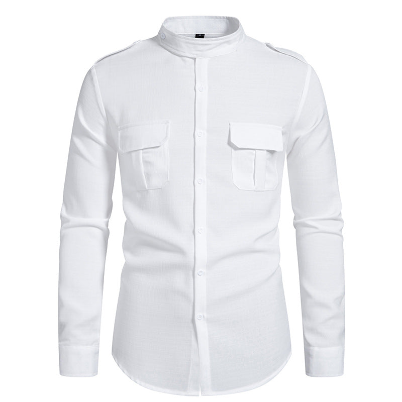 Street-wave Men's Elegant Long Sleeve Shirt With Practical Chest Pockets For Office And Casual