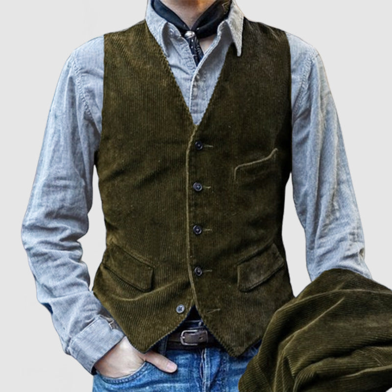 Corduroy Vest For Men Rustic Look With Practical Pockets Street-Wave Timeless Versatile Rugged Style