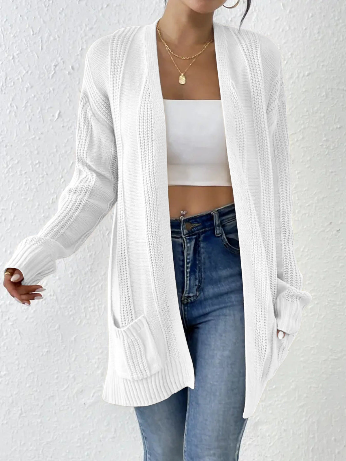 Street Wave Women Cardigan With Pockets Cozy Knit Open Front For Women Stylish Everyday Essential