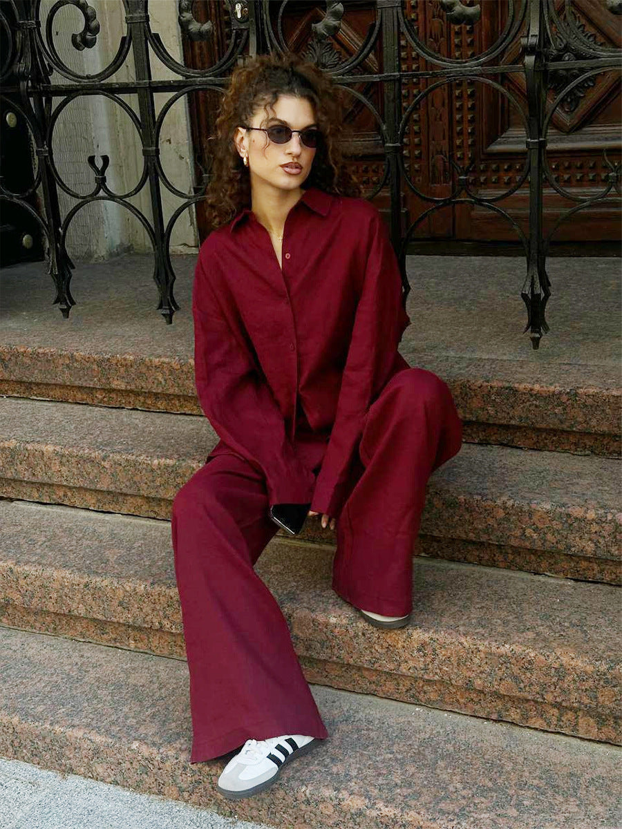 Street-Wave Linen Set For Women Relaxed Wide Top And Pants Effortless Chic Comfort