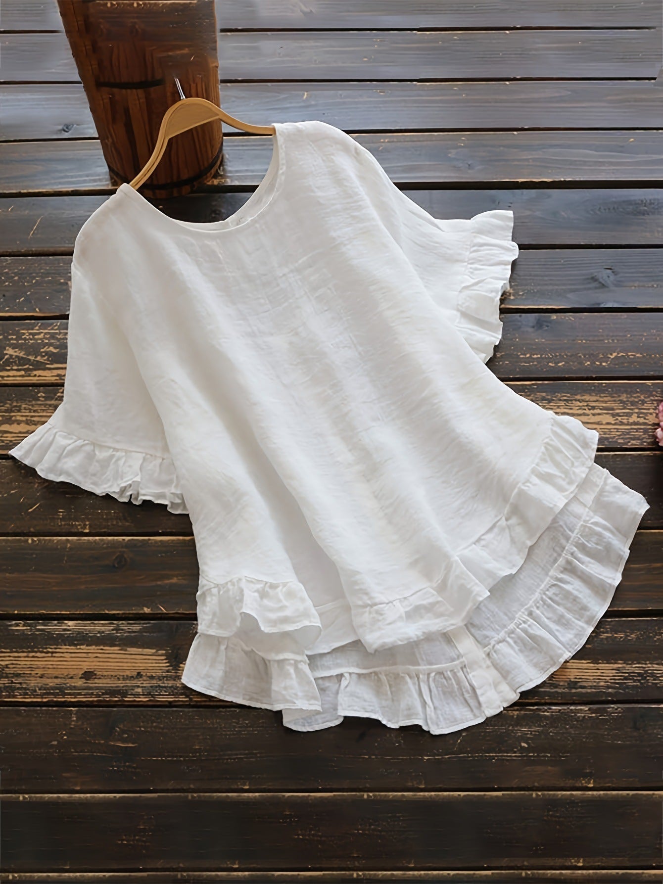 Street Wave Women's Ruffle Detail Loose Fit Top Breathable Cotton Blend Casual Everyday Shirt