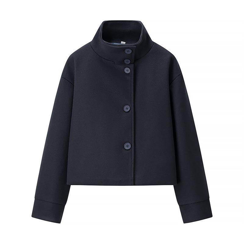 Street-wave Women Cropped Jacket With High Collar Button Front For Elegant Everyday Wear Soft Fabric