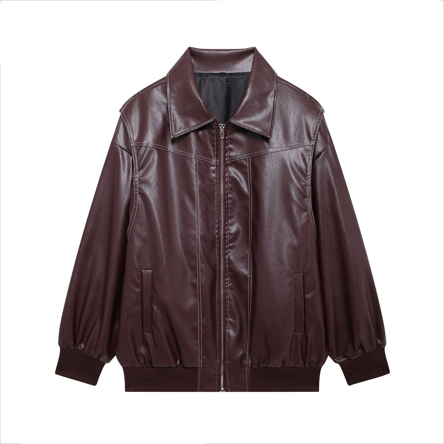 Women Faux Leather Jacket Street-Wave Casual Fit With Elastic Hem For Urban Style Lovers