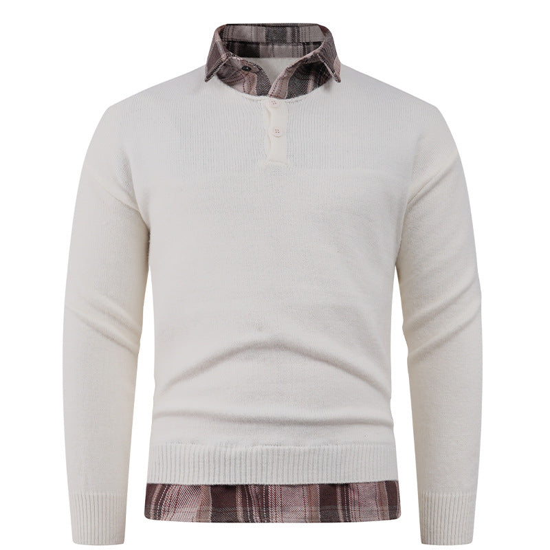 Street Wave Mens Sweater With Integrated Shirt Collar And Button Details For Smart Casual