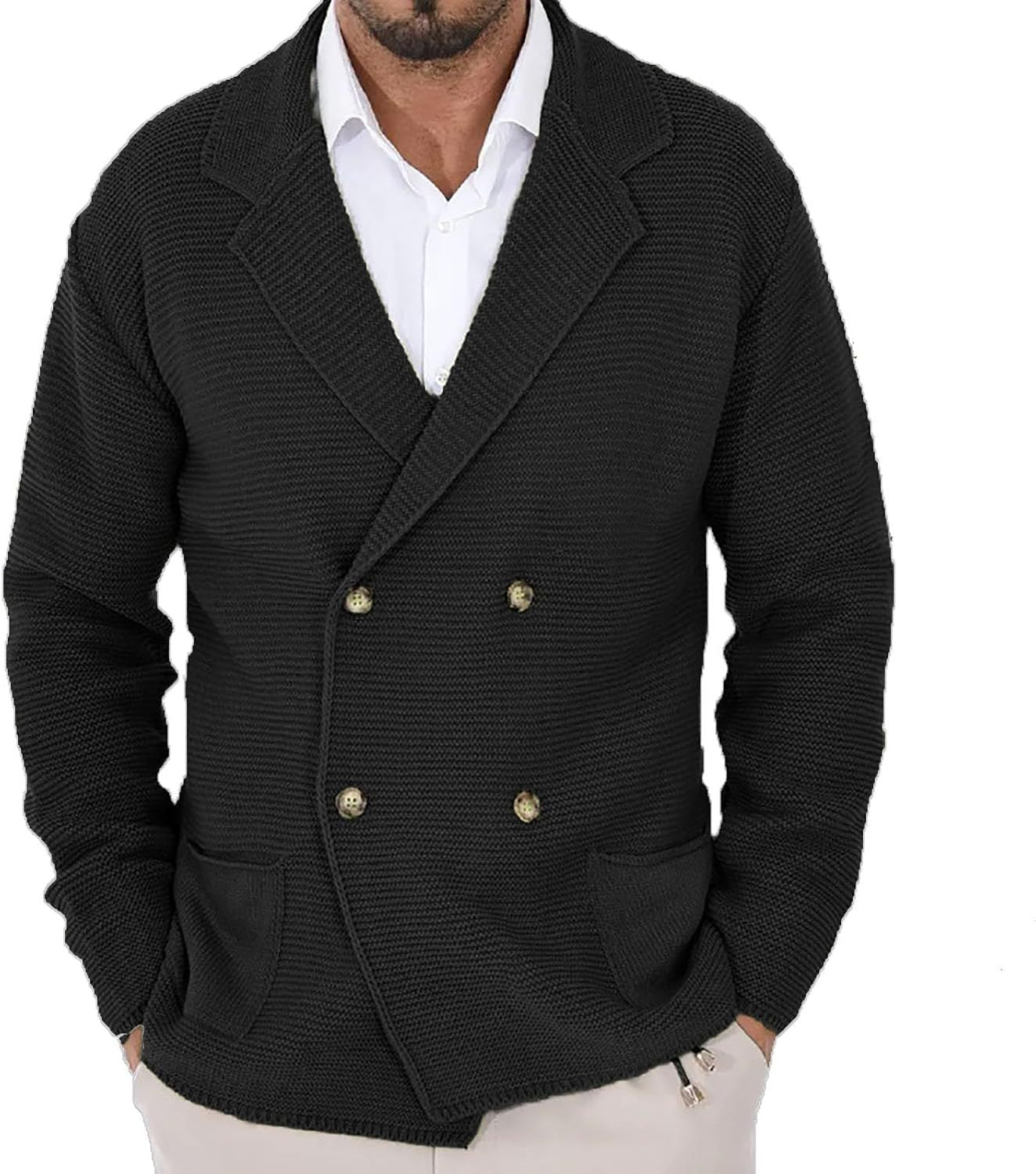 Street-wave Mens Shawl Collar Knit Cardigan With Soft Cotton And Decorative Buttons