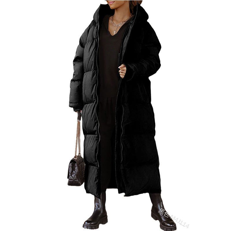 Street-wave Womens Longline Puffer Coat Hooded With Waist Cinching Fit For Women Warm Winter Coat