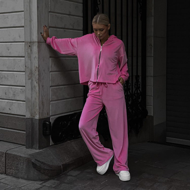 Street-wave Womens Casual Tracksuit Set With Hooded Zip Hoodie And Joggers For Women Comfortable Loungewear