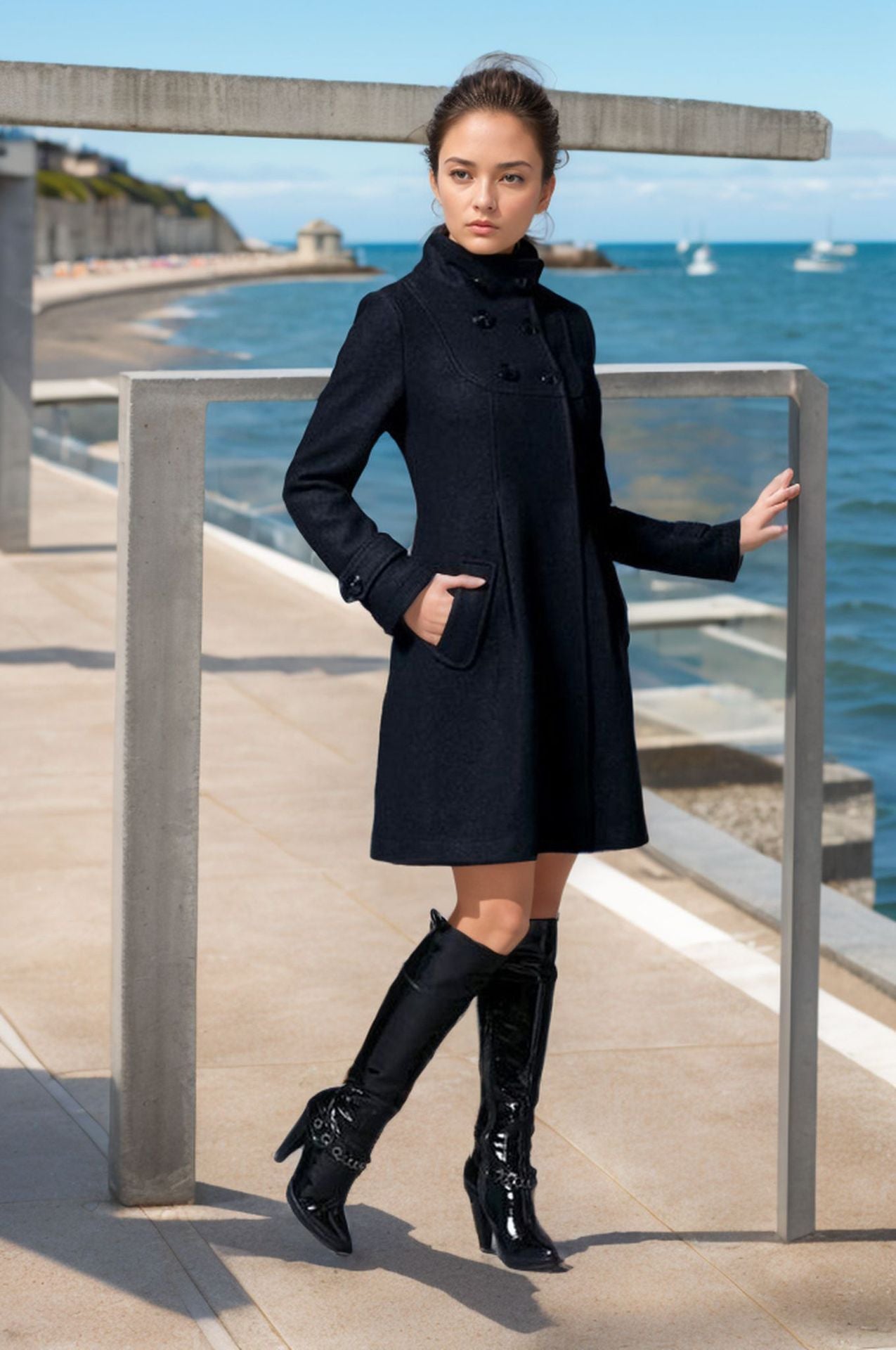 Street-Wave Women's Elegant Coat With High Collar And Functional Pockets For Chic Winter