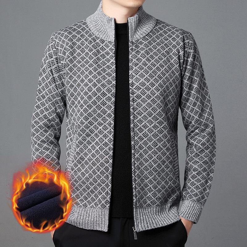 Street-wave Mens Knit Cardigan With High Collar And Innovative Pattern For All Season Warmth