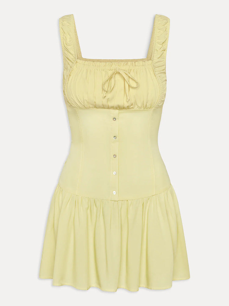 Womens Mini Dress With Ruffle Details And Decorative Knot Street-wave Chic Fashion For Trendy Women