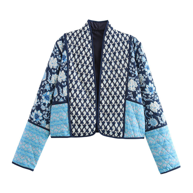 Streetwave Women Patchwork Jacket With Artful Mixed Fabrics Chic Statement Outerwear
