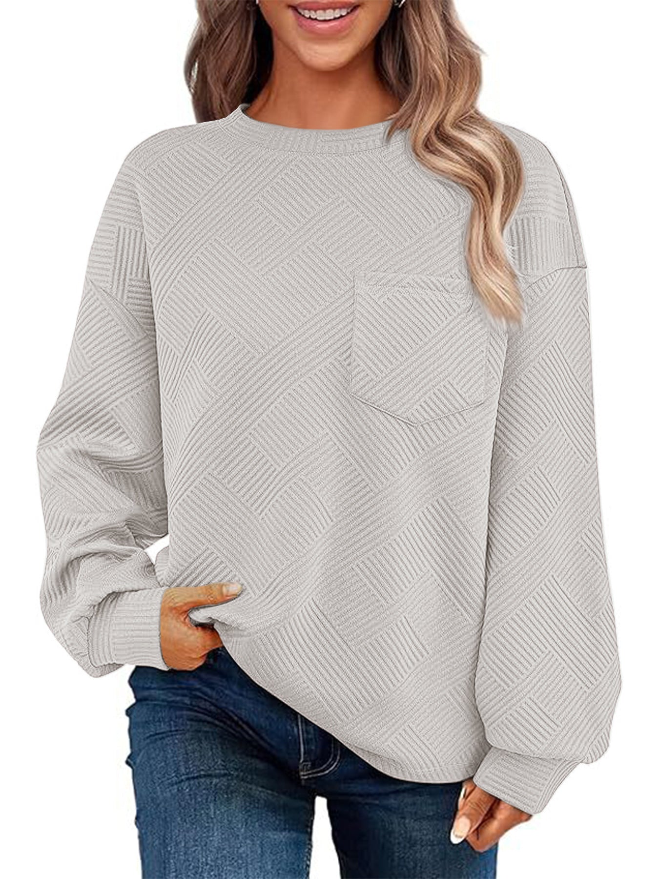 Streetwave Women Cozy Structured Knit Sweater With Front Pocket Casual Everyday Pullover