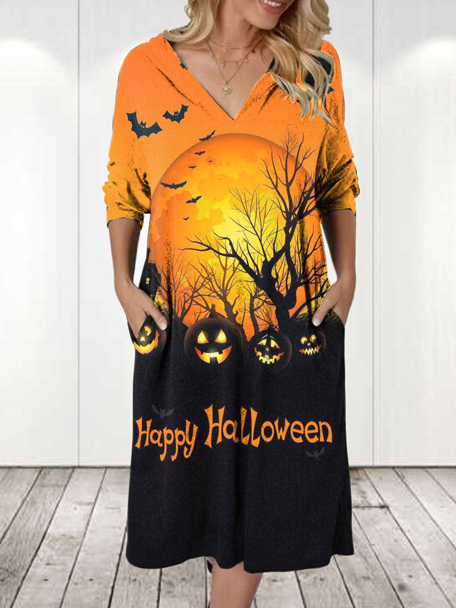 Streetwave Women's Halloween Hoodie Dress With Pockets Cozy Festive Comfort For Halloween Parties