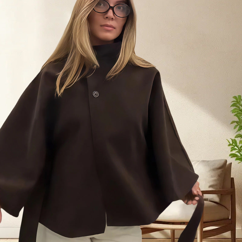 Street-Wave Women Cape Jacket Elegant Versatile Belted Cape Coat For Chic Sophistication