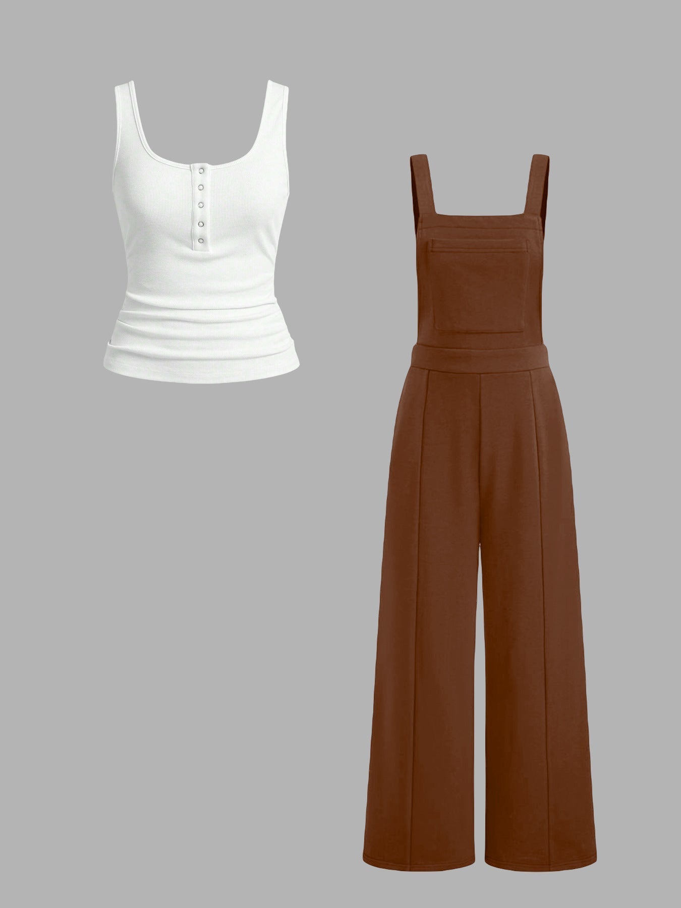 Street-wave Women Tank Top And Wide-Leg Overalls Set For Casual Comfort And Street Style