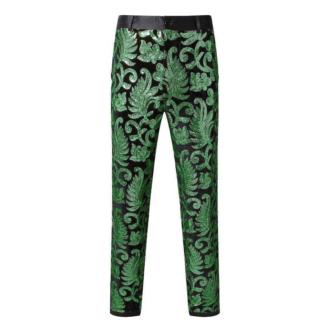 Streetwave Men's Glittery Event Pants With Blue Floral Pattern For Nightlife Partygoers