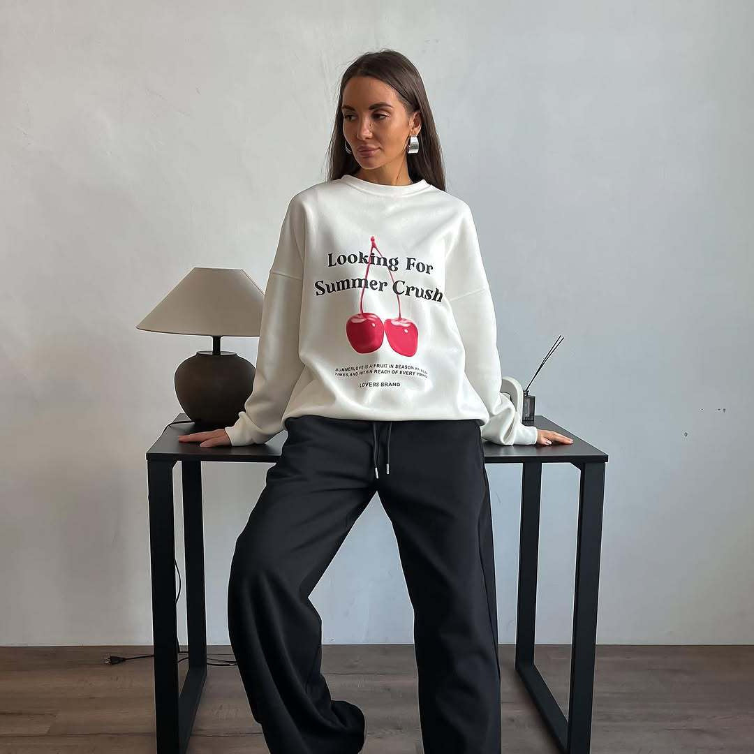 Street-wave Oversized Graphic Print Sweatshirt Cotton Blend Round Neck For Plus Size Women