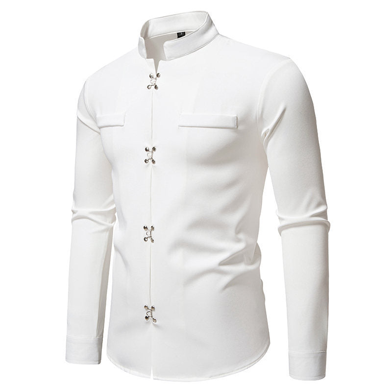 Mens Mandarin Shirt With Asian Knot Button Design By Street-wave Breathable Elegant Everyday Style For Men