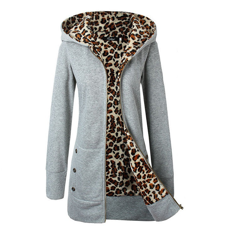 Street Wave Women Leopard Print Hoodie Jacket With Leopard Fleece Lining For Comfort